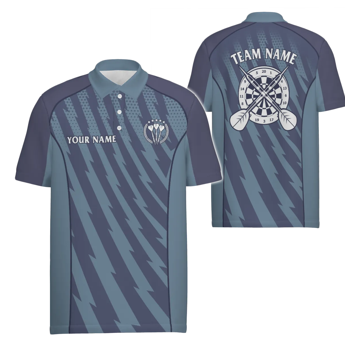 Men's Darts Polo Shirt with Blue Gradient and Lightning Design - Ideal Darts Shirt for Men - Darts Jersey P8126