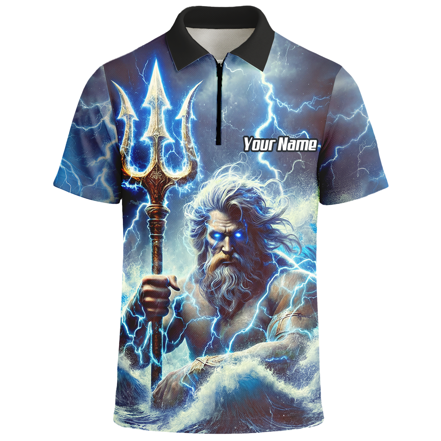 Personalised Poseidon Greek God Dart Jersey Polo and Zipper Blue Lightning For Men P9182
