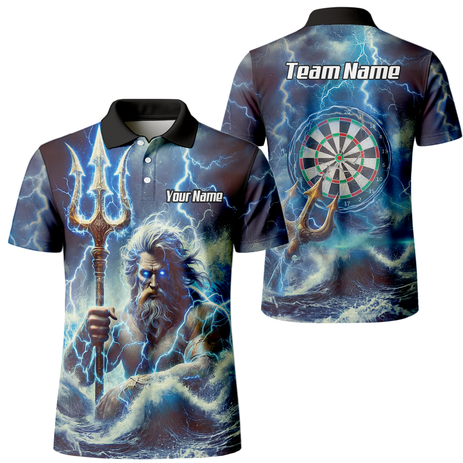 Personalised Poseidon Greek God Dart Jersey Polo and Zipper Blue Lightning For Men P9182