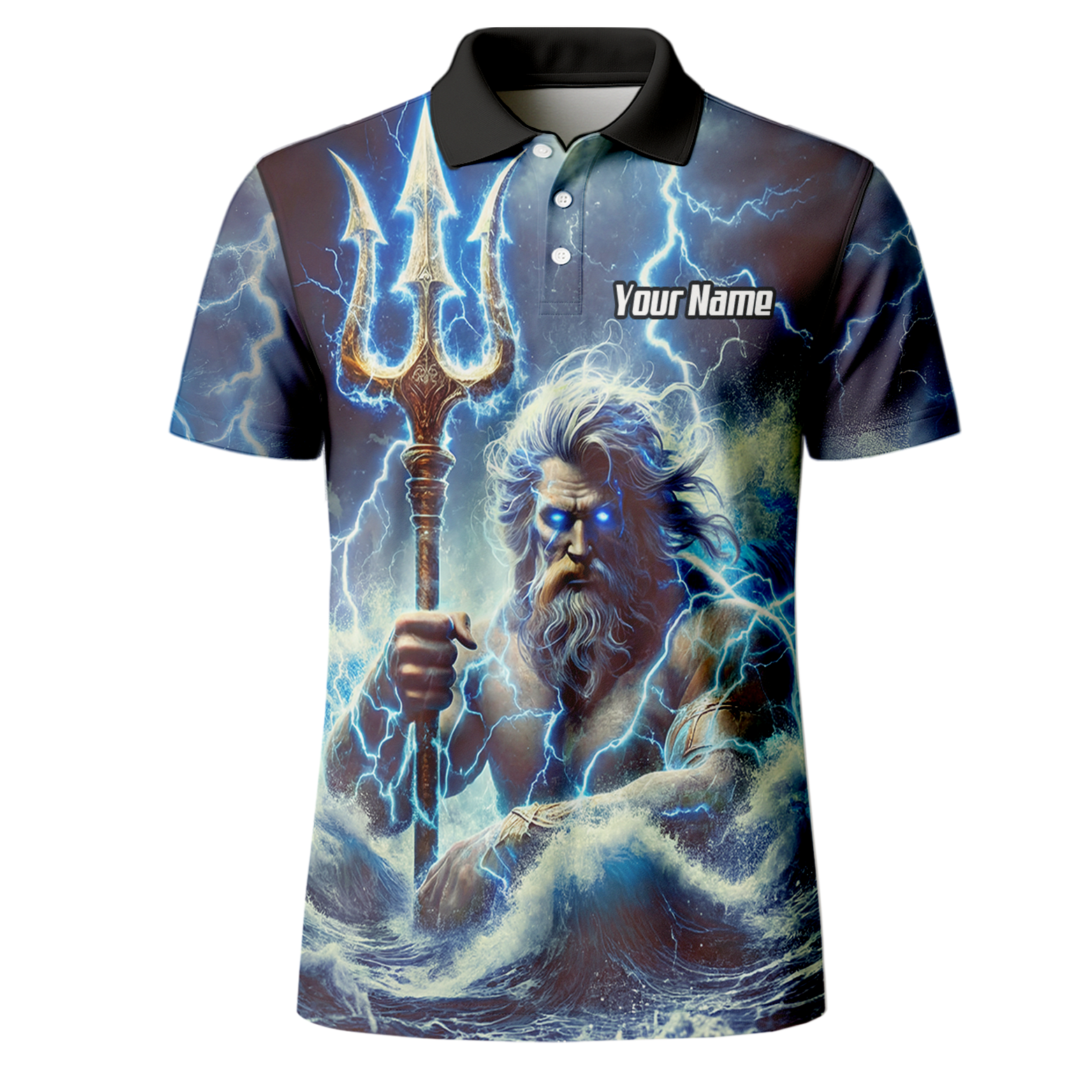 Personalised Poseidon Greek God Dart Jersey Polo and Zipper Blue Lightning For Men P9182