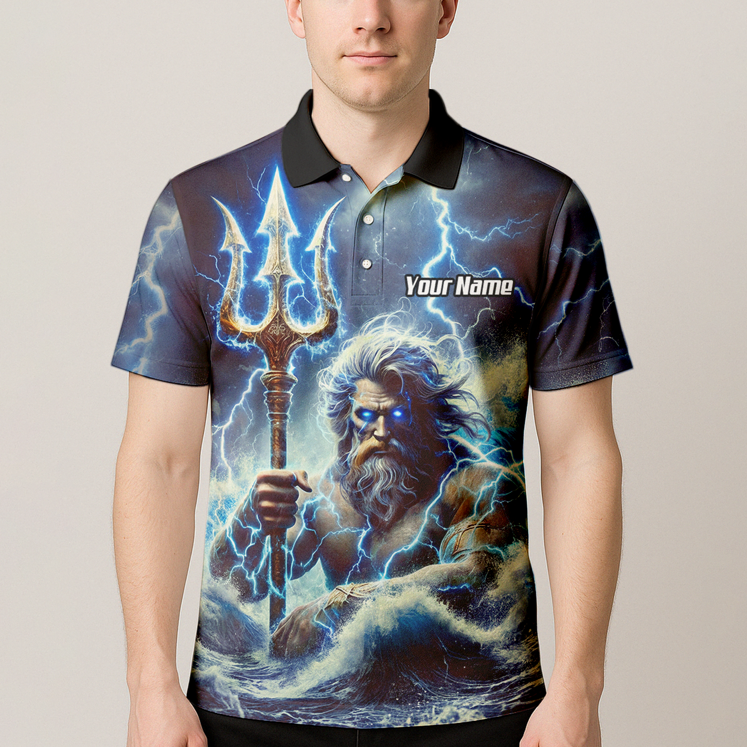 Personalised Poseidon Greek God Dart Jersey Polo and Zipper Blue Lightning For Men P9182
