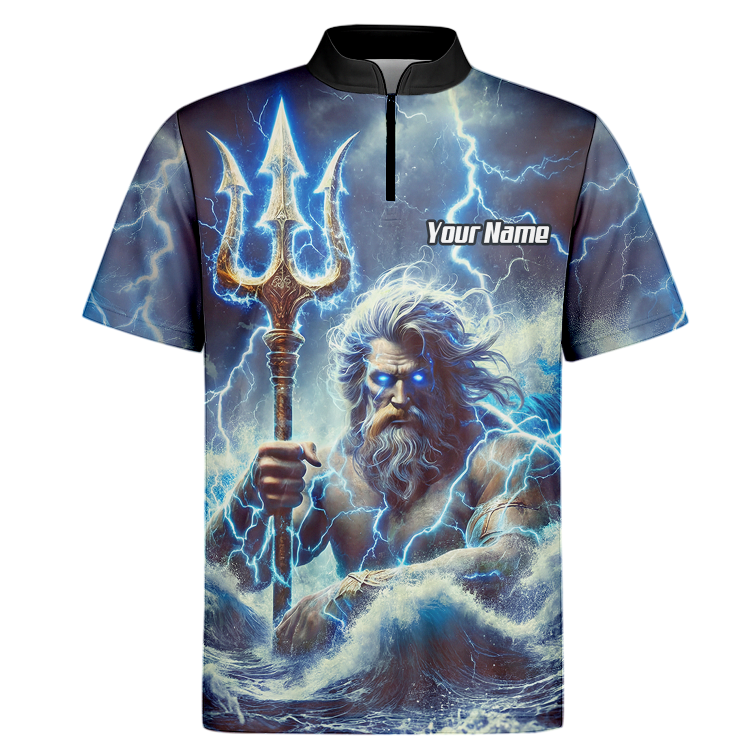 Personalised Poseidon Greek God Dart Jersey Polo and Zipper Blue Lightning For Men P9182