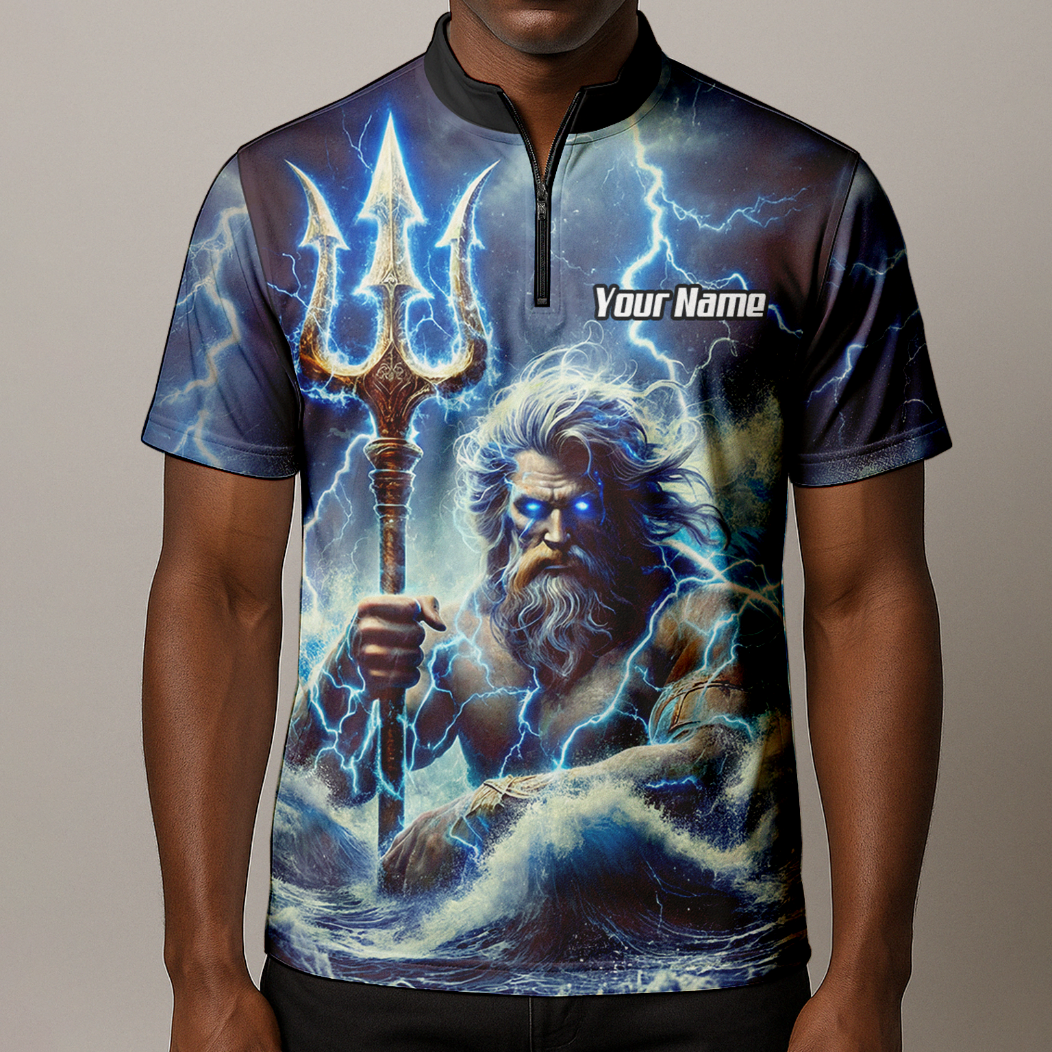 Personalised Poseidon Greek God Dart Jersey Polo and Zipper Blue Lightning For Men P9182