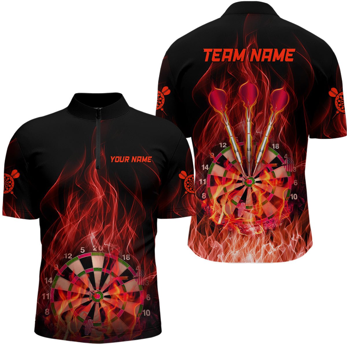 Rotes Feuerflammen-Dartboard Herren-Dartspolo-Shirt | Maßgeschneiderte Dartshirts für Männer | Darttrikots L1327 - Outfitsuche