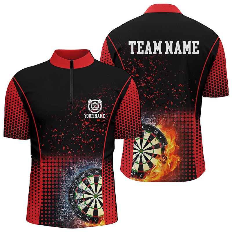 Rotes Schwarzes Feuer & Wasser Herren Darts Polo Shirt | Personalisiertes Darts Shirt für Männer | Dart Trikots L1360 - Outfitsuche