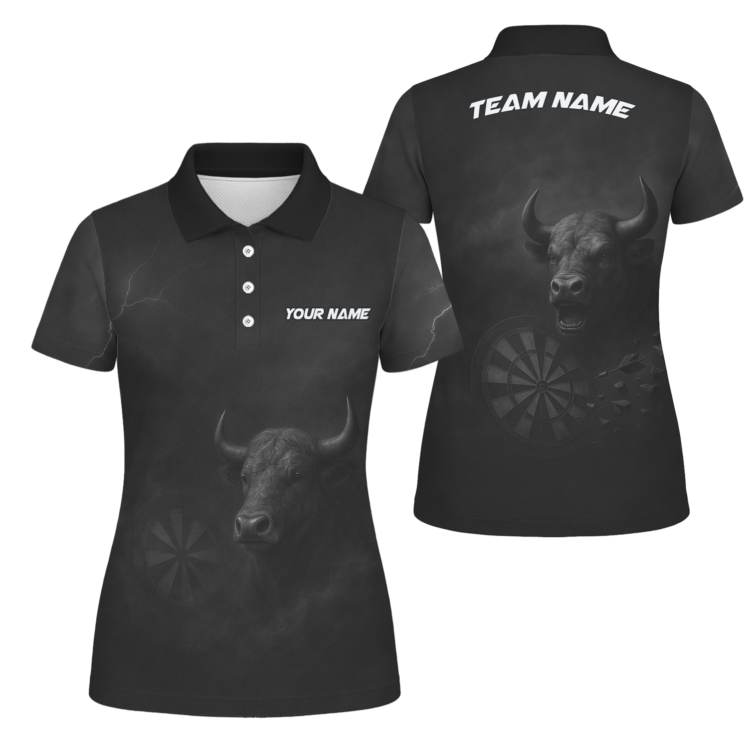 Personalized Bull Grunge Black Dart Polo Shirt Custom Name For Women Q9584 main image - polo, Pocket No