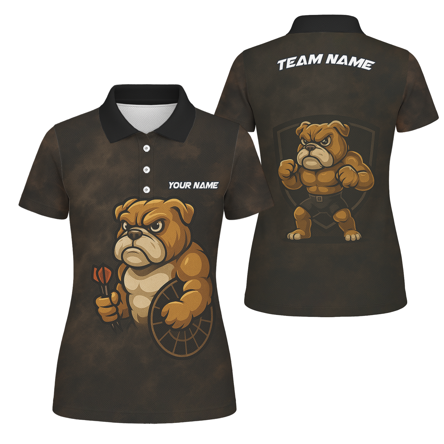 Personalized Bulldog Darts Polo Shirt Grunge Brown Black For Women Z6788 main image - polo, Pocket No