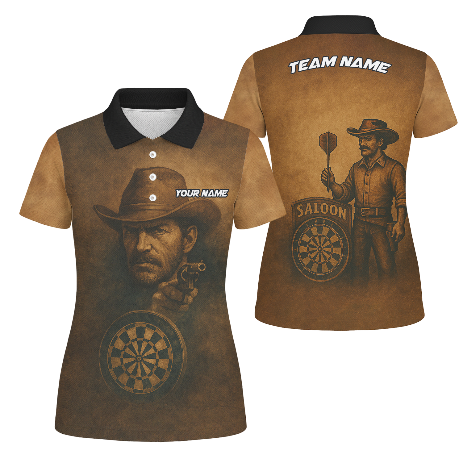 Personalized Cowboy Western Saloon Darts Polo Shirt Brown Black For Women W6648 main image - polo, Pocket No
