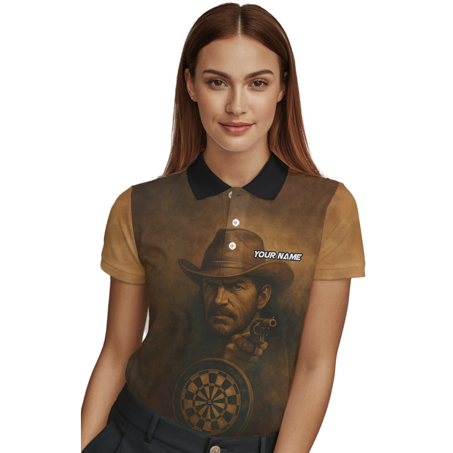 Personalized Cowboy Western Saloon Darts Polo Shirt Brown Black For Women W6648 additional image 3