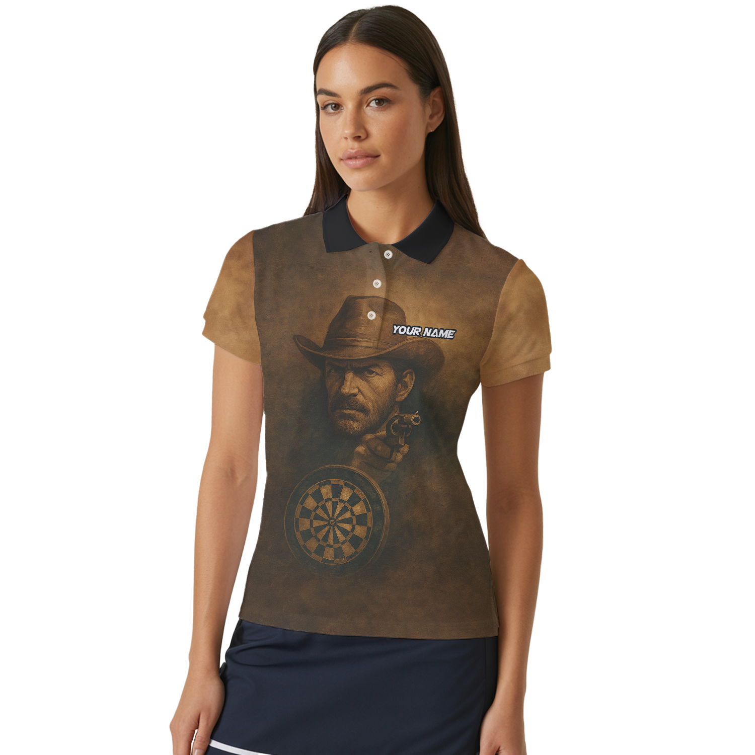 Personalized Cowboy Western Saloon Darts Polo Shirt Brown Black For Women W6648 additional image 4