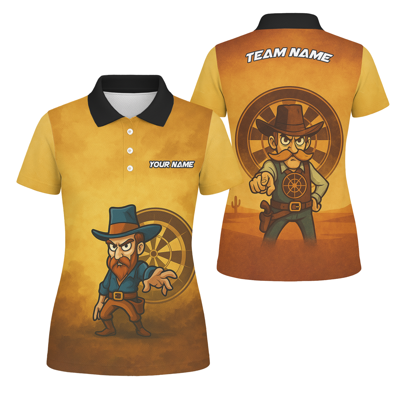 Personalized Cowboy Wild West Dart Jersey Custom Name Team Polo Brown Yellow For Women Z4073 main image - polo, Pocket No