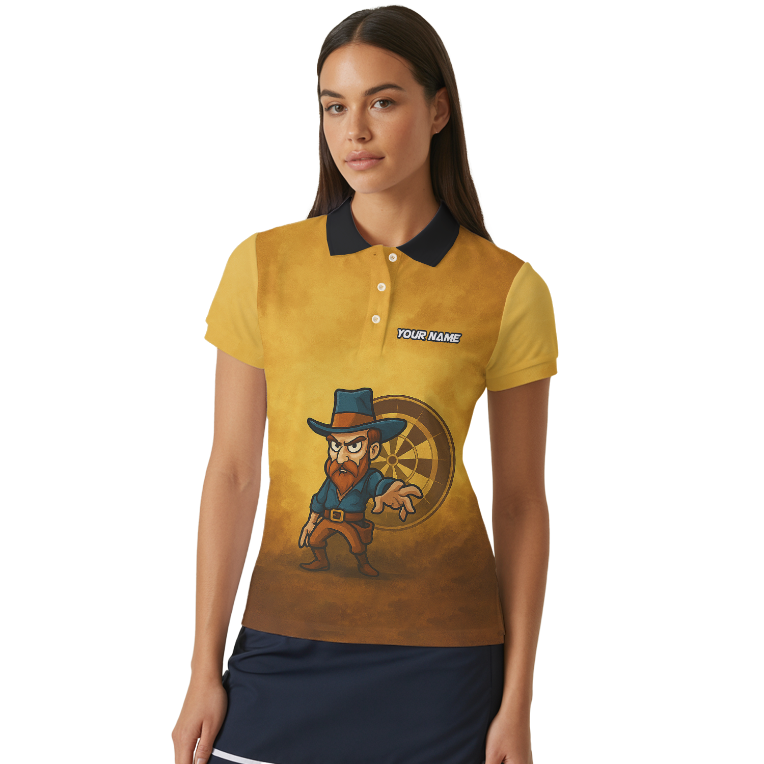 Personalized Cowboy Wild West Dart Jersey Custom Name Team Polo Brown Yellow For Women Z4073 additional image 4