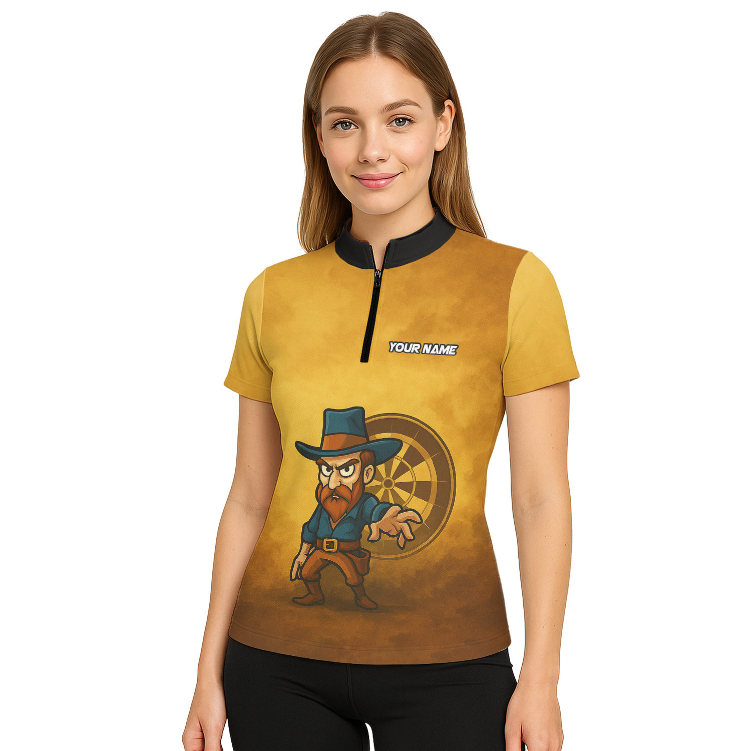 Personalized Cowboy Wild West Dart Jersey Custom Name Team Polo Brown Yellow For Women Z4073 additional image 5