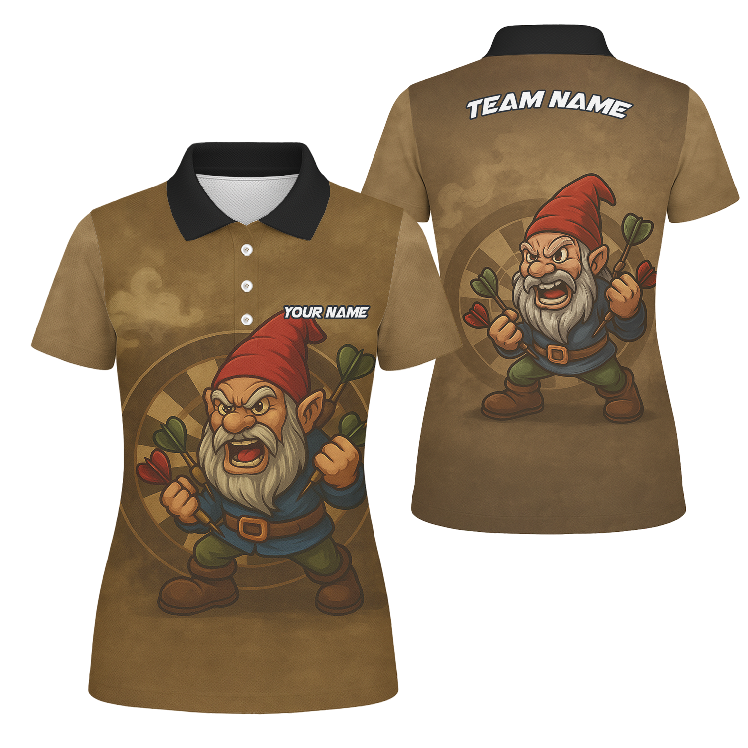 Personalized Custom Dart Jersey Angry Gnome Brown Dart Polo Shirt For Women main image - polo, Pocket No