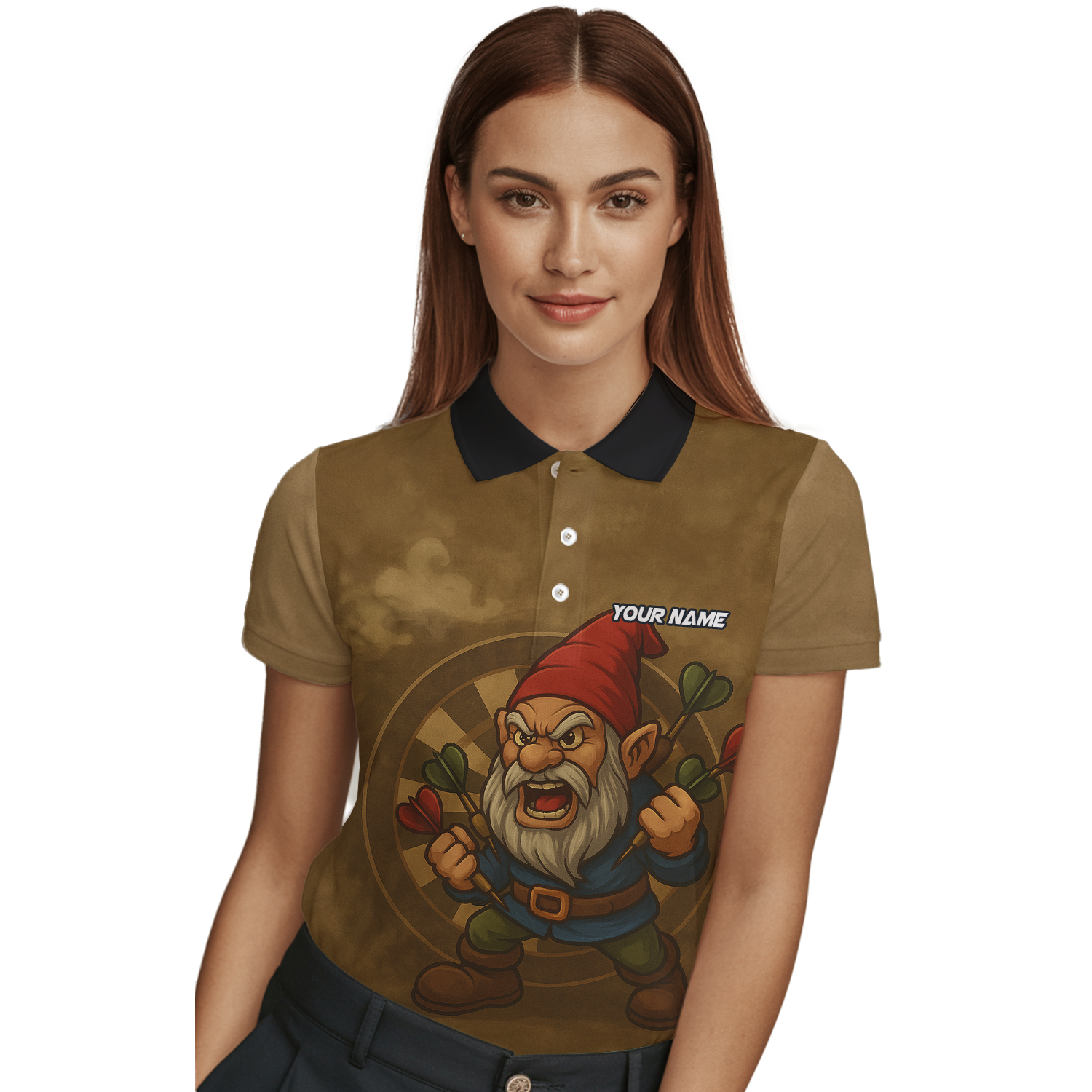 Personalized Custom Dart Jersey Angry Gnome Brown Dart Polo Shirt For Women additional image 3