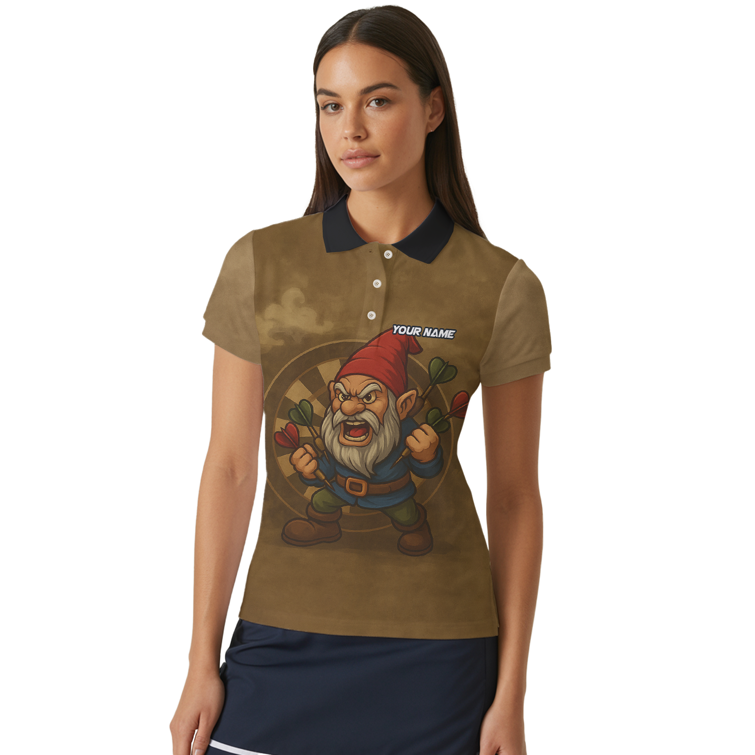 Personalized Custom Dart Jersey Angry Gnome Brown Dart Polo Shirt For Women additional image 4