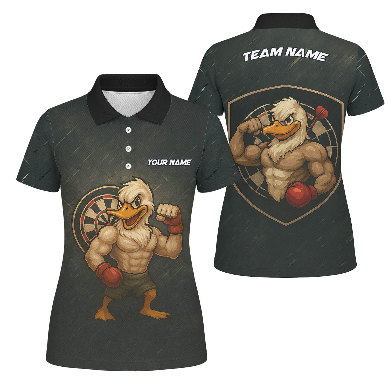Personalized Custom Muscle Duck Dart Shirt Polo Dark Gray Name Team For Women L5012 main image - polo, Pocket No