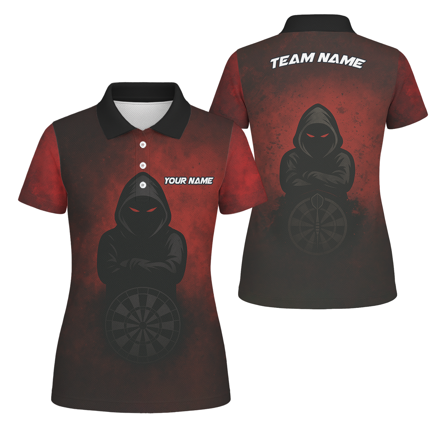 Personalized Dark Hooded Red Eyes Dart Polo Shirt Red Black For Women A5016 main image - polo, Pocket No