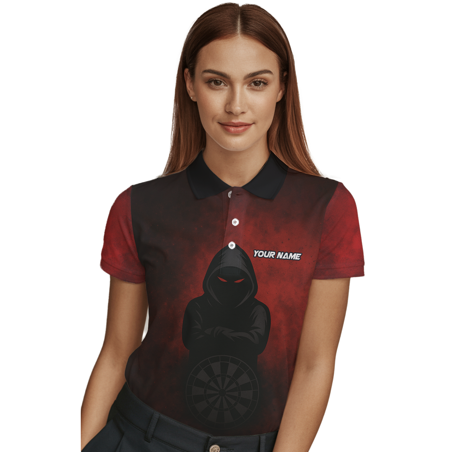 Personalized Dark Hooded Red Eyes Dart Polo Shirt Red Black For Women A5016 additional image 3