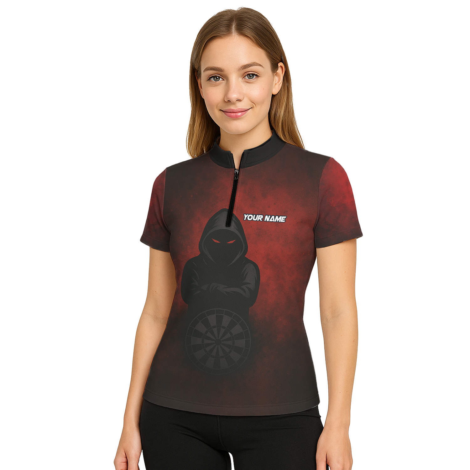 Personalized Dark Hooded Red Eyes Dart Polo Shirt Red Black For Women A5016 additional image 5