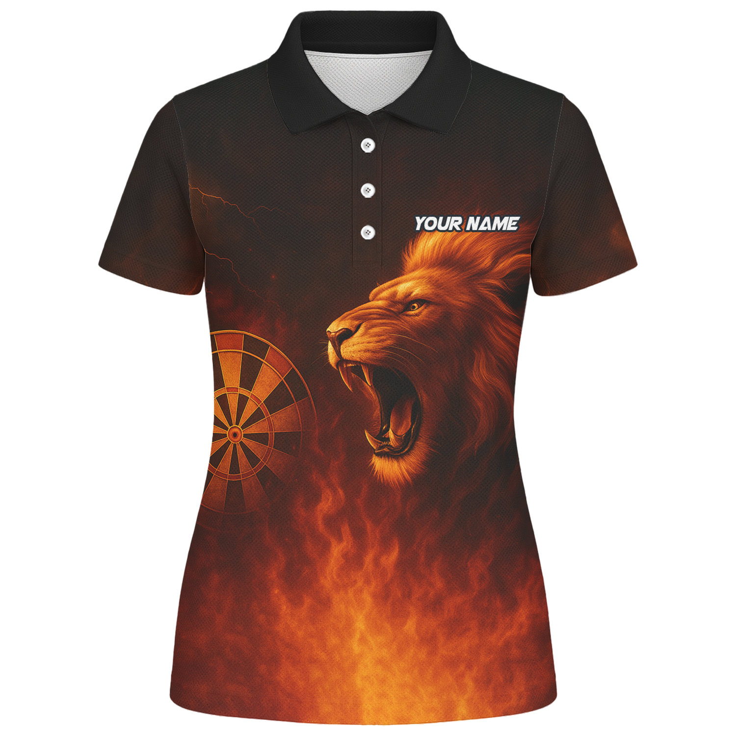 Custom Personalized Roaring Lion Fire Darts Polo Shirt Black Orange For Women T4859 additional image 1