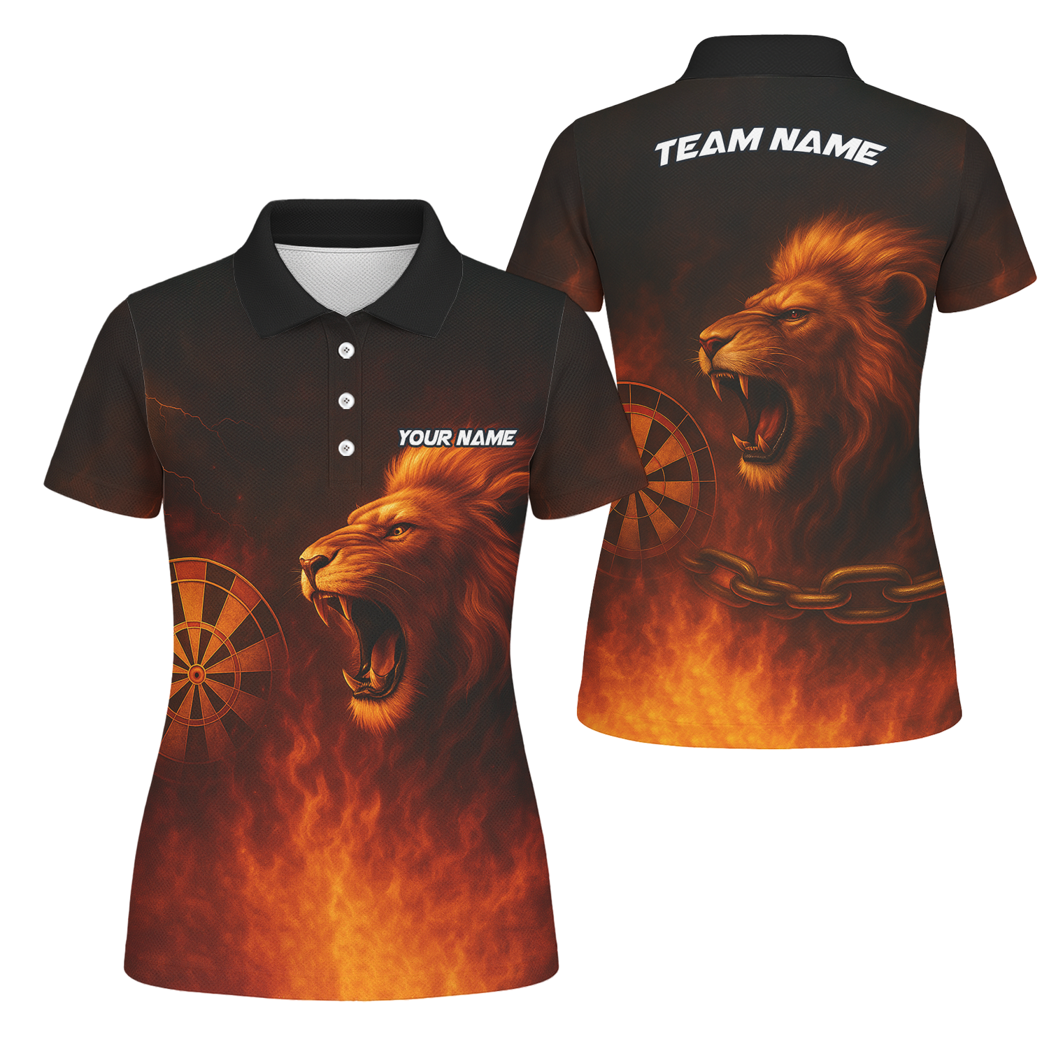 Custom Personalized Roaring Lion Fire Darts Polo Shirt Black Orange For Women T4859 main image - polo, Pocket No