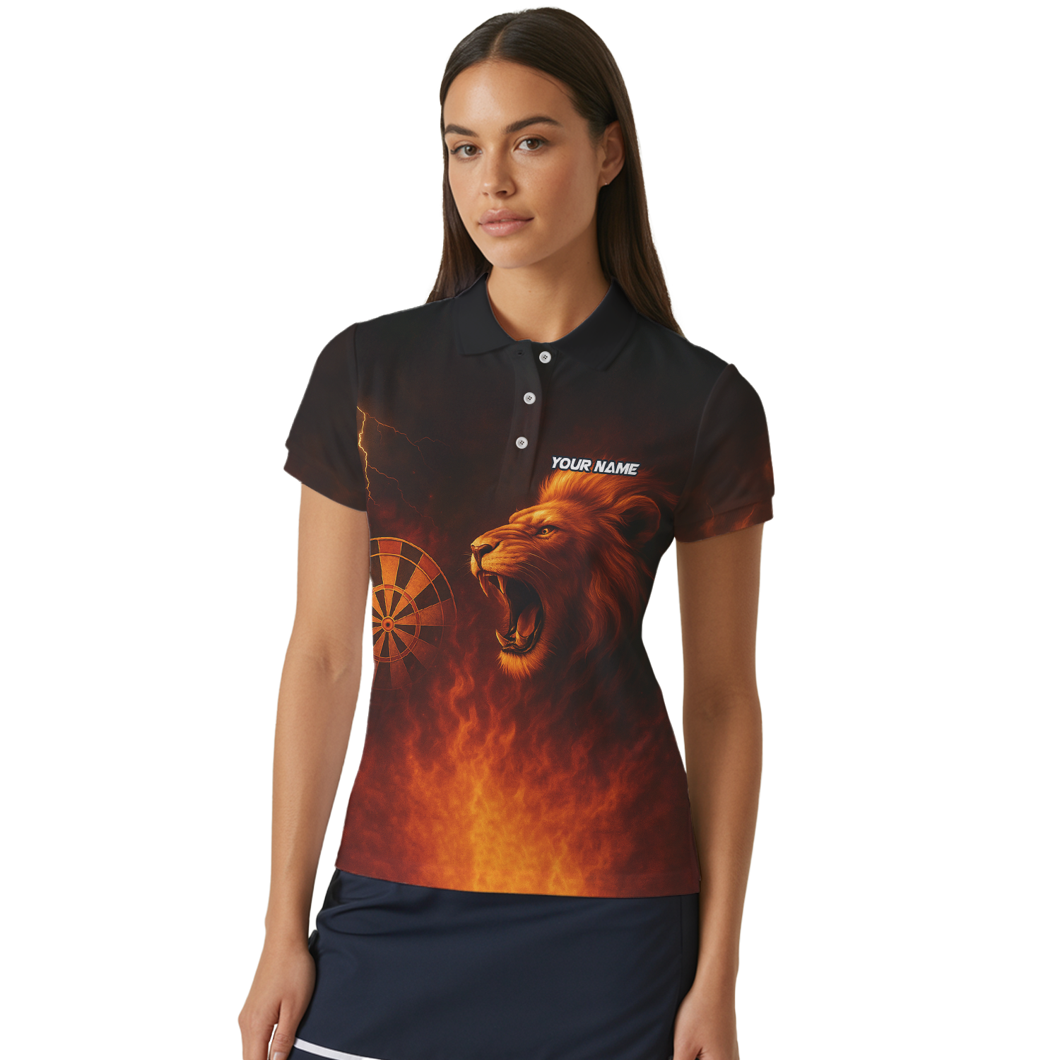 Custom Personalized Roaring Lion Fire Darts Polo Shirt Black Orange For Women T4859 additional image 4