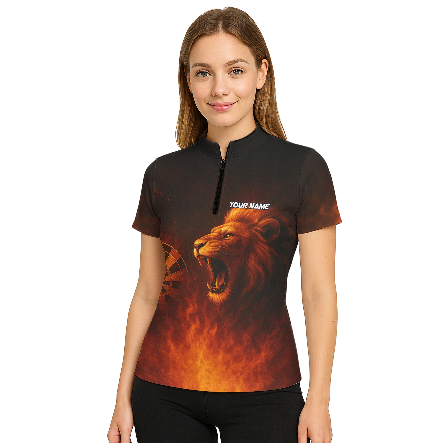 Custom Personalized Roaring Lion Fire Darts Polo Shirt Black Orange For Women T4859 additional image 5
