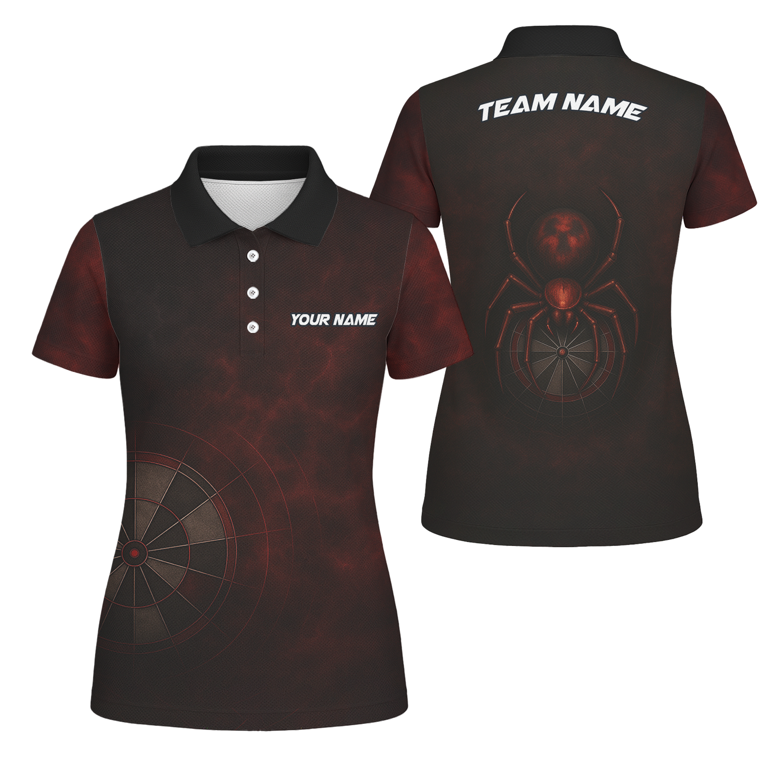 Personalized Dart Jersey Red Black Spider Grunge Dartboard Polo Shirt Custom Name Team For Women R7347 main image - polo, Pocket No