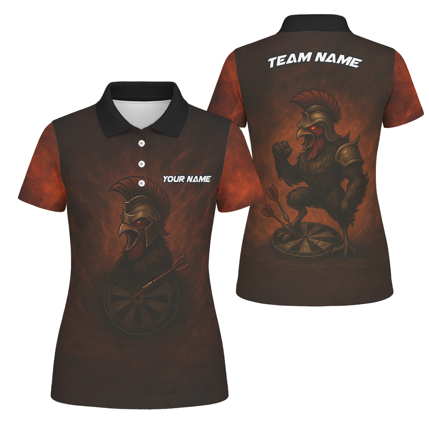 Custom Spartan Rooster Dart Polo Shirt Red Brown For Women D4679 main image - polo, Pocket No