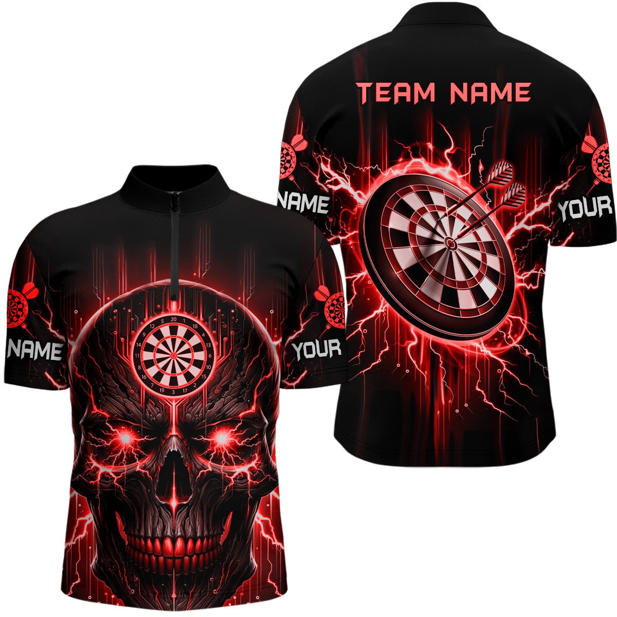 Schwarzes Rotes Totenkopf Herren Darts Polo Shirt | Personalisiertes Gruseliges Darts Shirt für Männer | Dart Trikot | L1433 - Outfitsuche