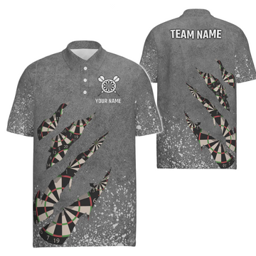 Grijs Darts-poloshirt voor heren met kleurspatten - Dartshirts voor heren - Team Dart Jerseys X763