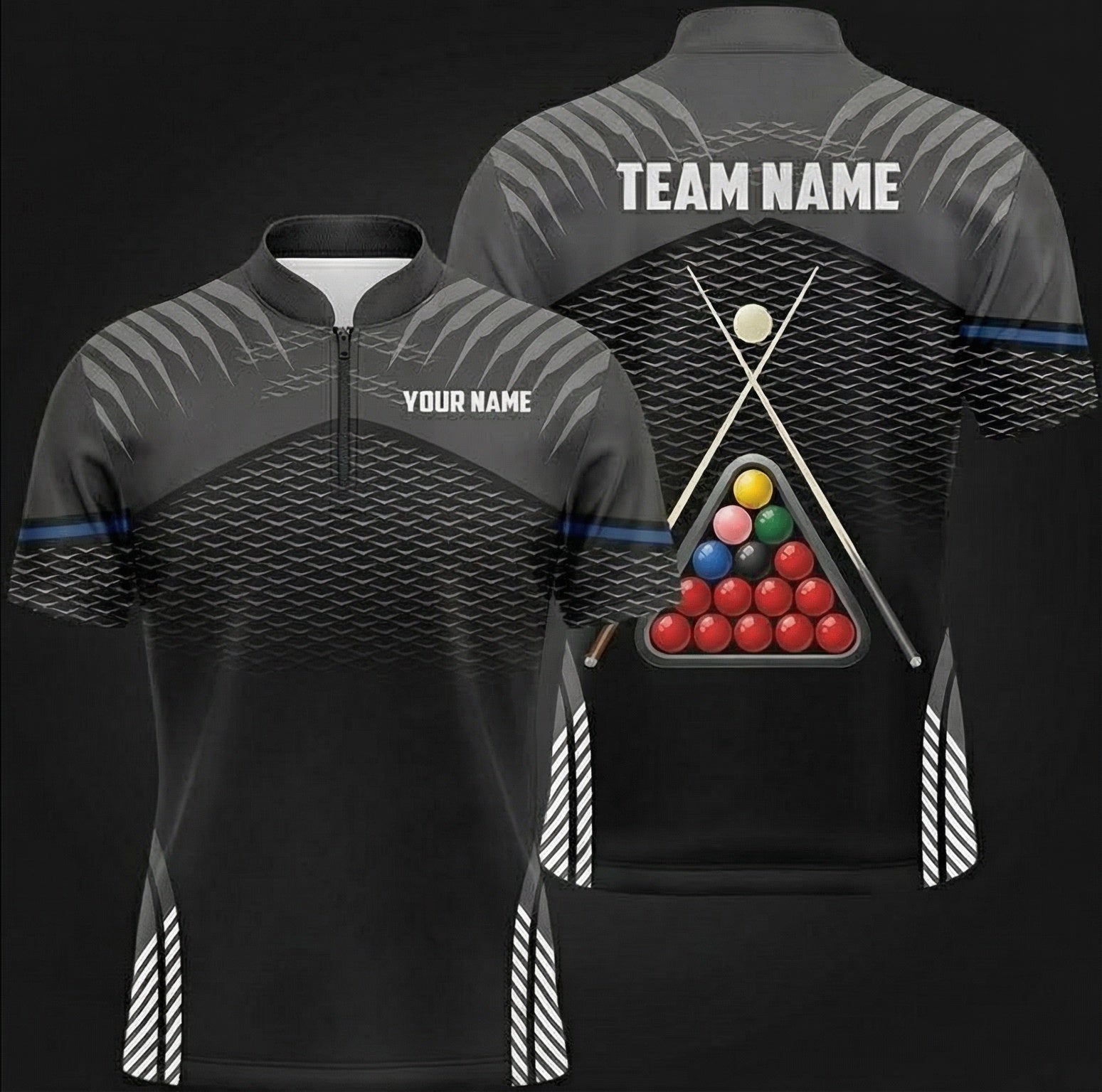 Personalised Snooker Ball Graphic Jersey Polo and Zipper Black Grey For Men R0046 - Zipper Women (Slim fit)
