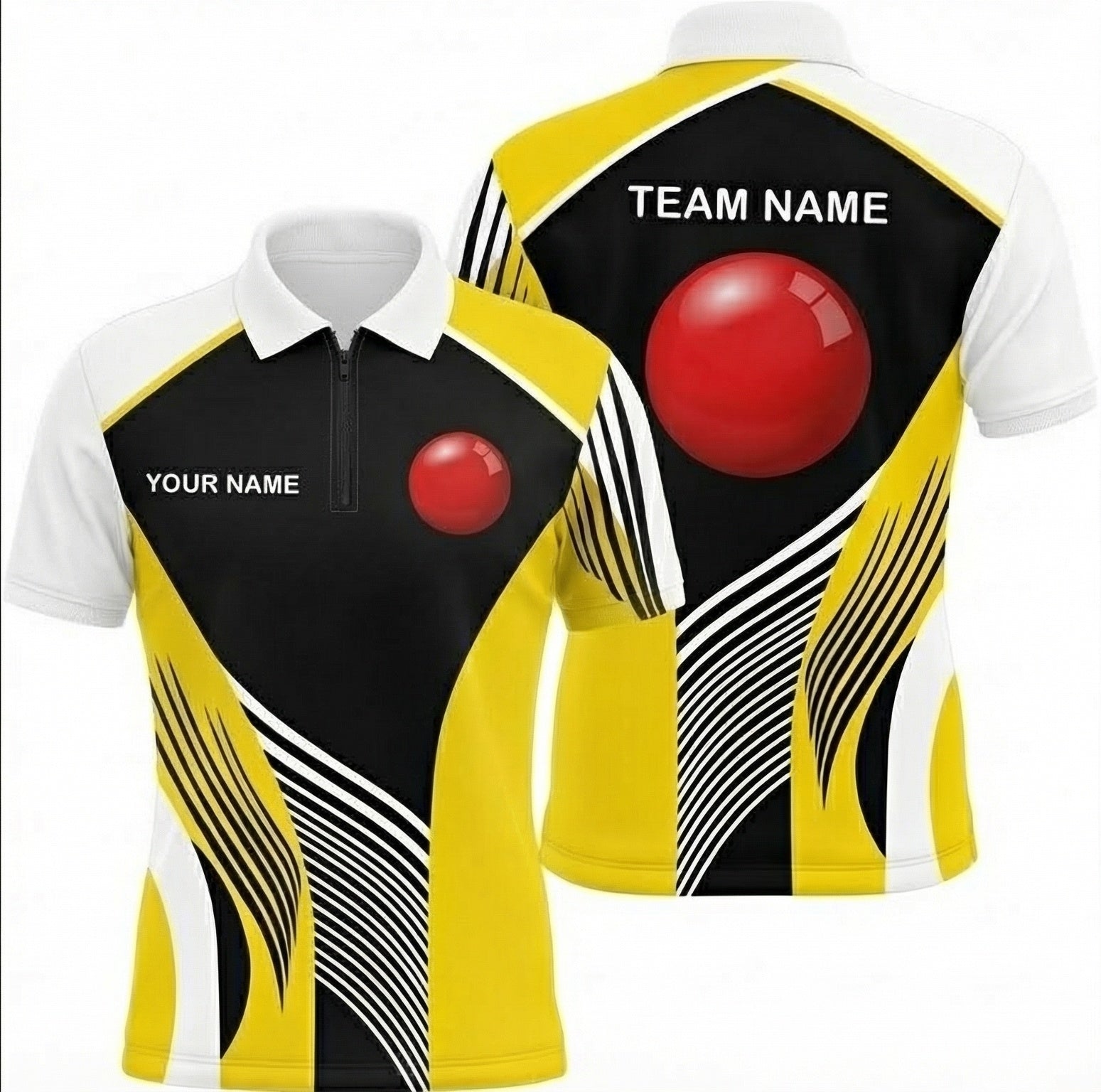 Personalised Red Ball Abstract Snooker Jersey Polo and Zipper Yellow Black For Men A8238 - Zipper Women (Slim fit)