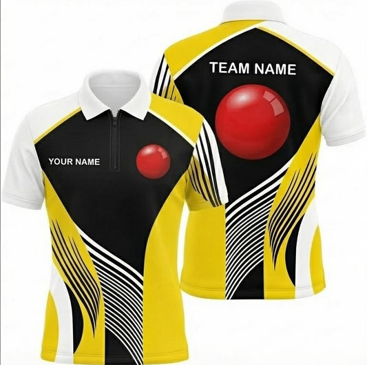 Personalised Red Ball Abstract Snooker Jersey Polo and Zipper Yellow Black For Men A8238 - Zipper Women (Slim fit)