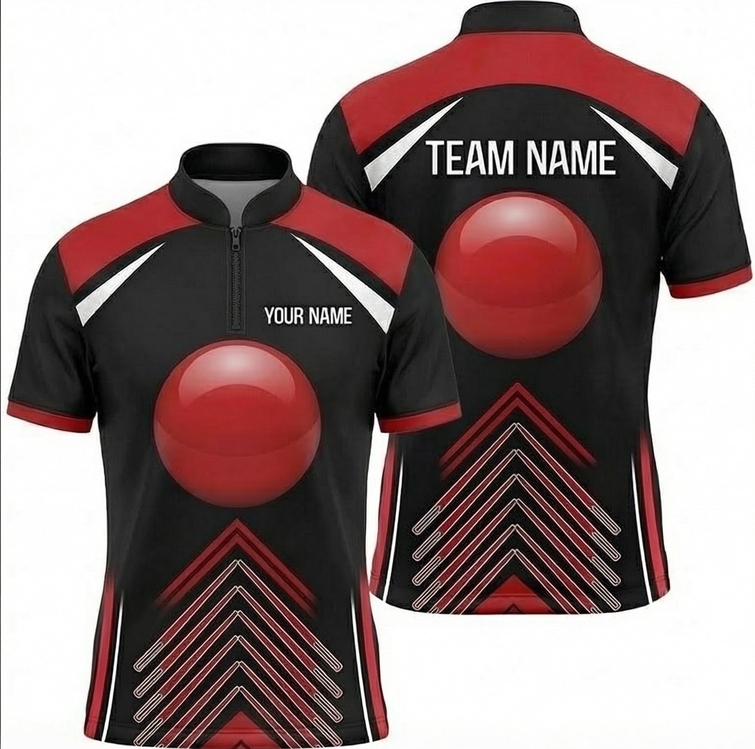 Personalised Red Ball Chevron Snooker Jersey Polo and Zipper Shirt Black Red White For Men U3405 - Zipper Women (Slim fit)