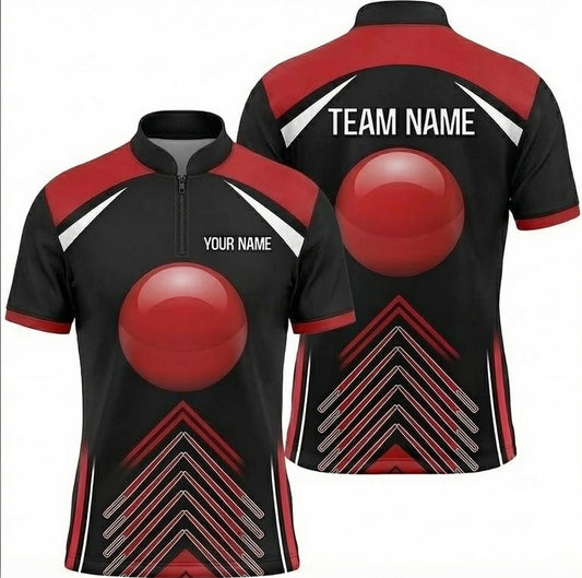 Personalised Red Ball Chevron Snooker Jersey Polo and Zipper Shirt Black Red White For Men U3405 - Zipper Women (Slim fit)