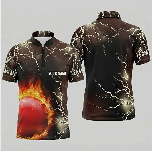 Personalised Lightning Flame Snooker Jersey Polo and Zipper Black Red For Men G3104 - Zipper Women (Slim fit)