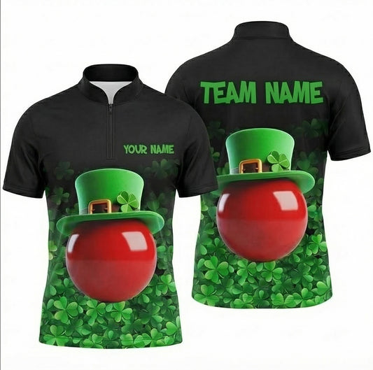 Personalised St Patrick's Day Snooker Jersey Leprechaun Hat and Ball Polo and Zipper Shirt Green Black For Men M0470 - Zipper Women (Slim fit)