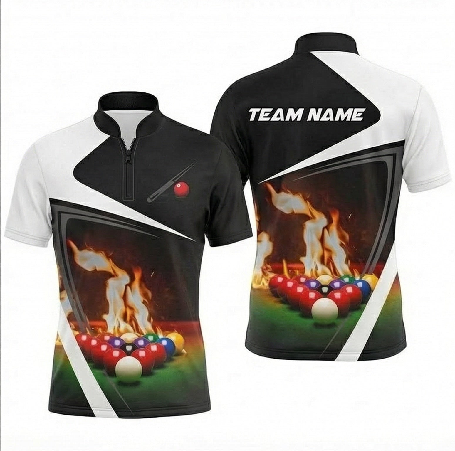 Personalised Fire Flame Snooker Jersey Polo and Zipper Black White For Men T2112 - Zipper Women (Slim fit)
