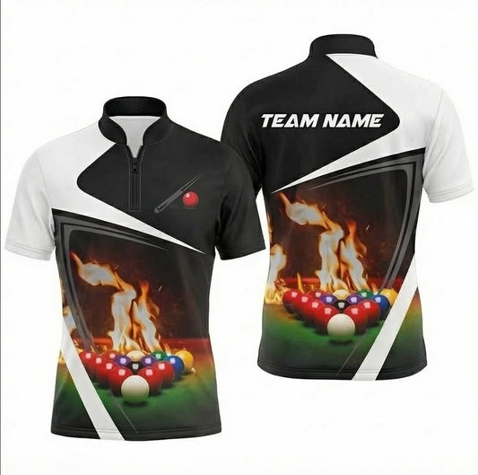 Personalised Fire Flame Snooker Jersey Polo and Zipper Black White For Men T2112 - Zipper Women (Slim fit)