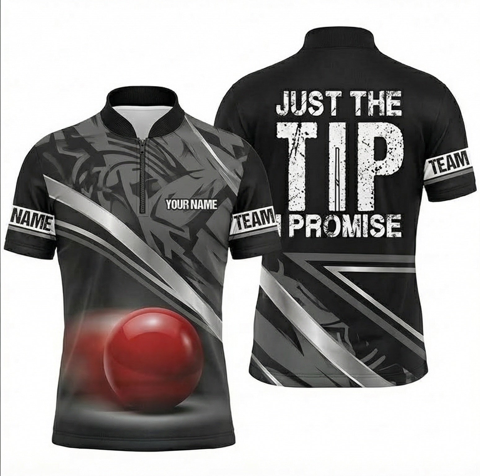 Personalised Just The Tip Snooker Jersey Polo and Zipper Black Grey Red For Men S0510 - Zipper Women (Slim fit)