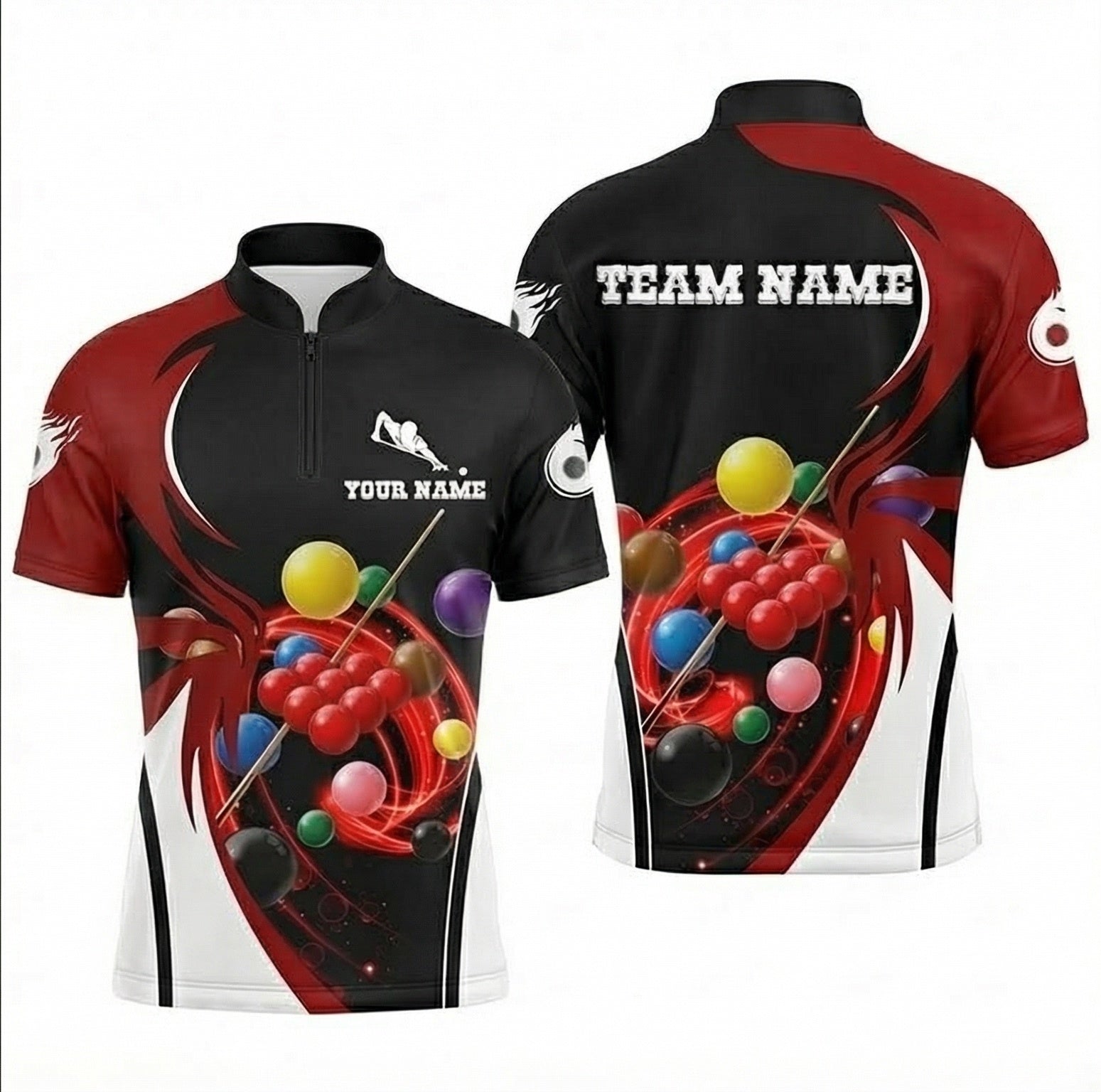 Personalised Snooker Ball Graphic Jersey Polo and Zipper Red Black White For Men W4950 - Zipper Women (Slim fit)