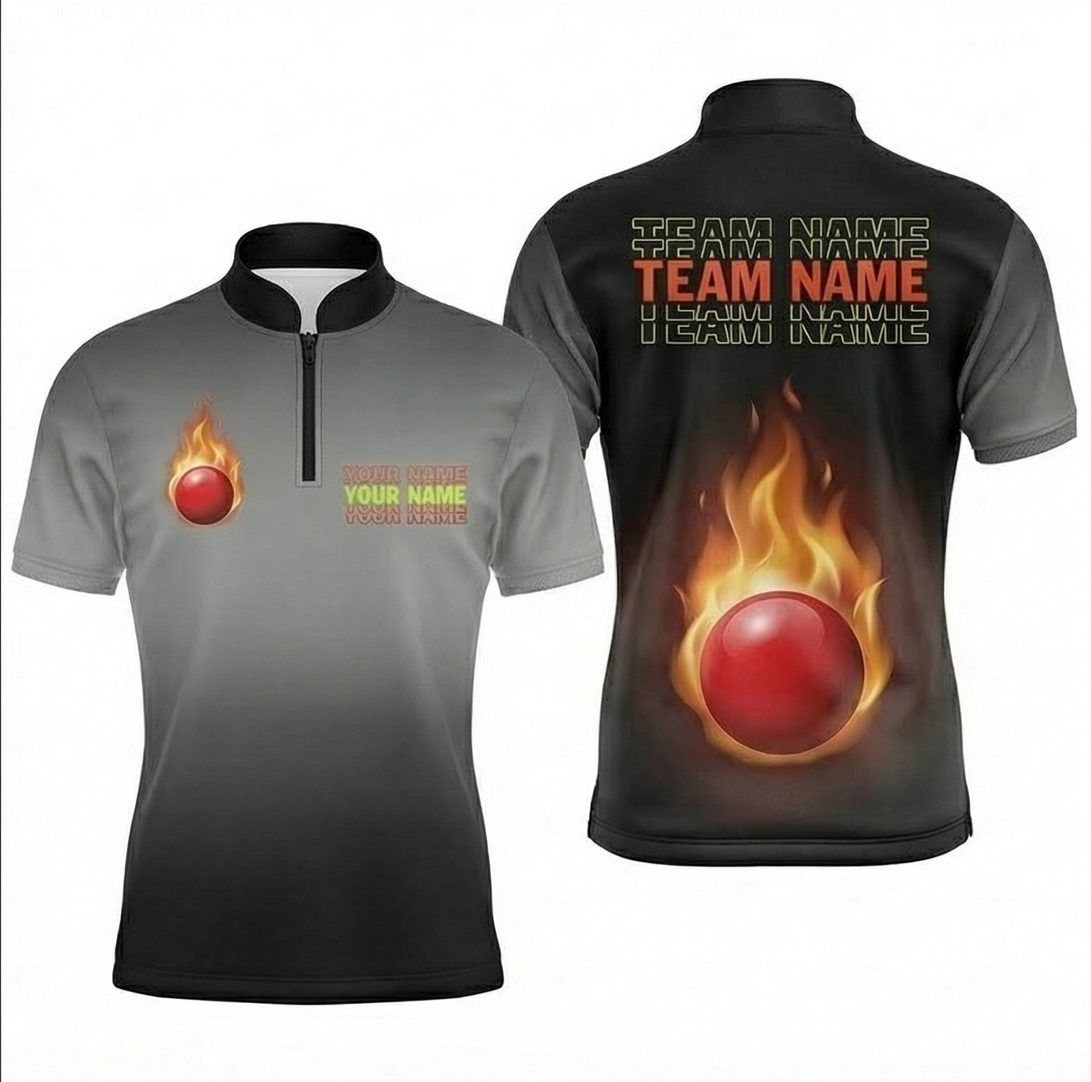 Personalised Flaming Red Ball Snooker Jersey Polo and Zipper For Men Grey Black Gradient T8868 - Zipper Women (Slim fit)
