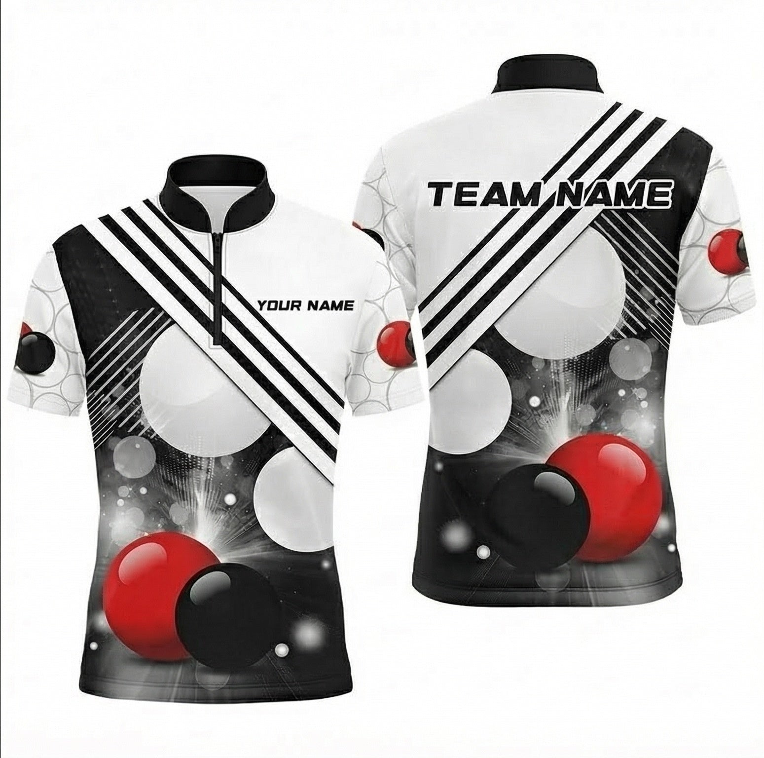 Personalised Snooker Ball Graphic Jersey Polo and Zipper for Men Custom Name Team Shirt Black Red White Q3551 - Zipper Women (Slim fit)