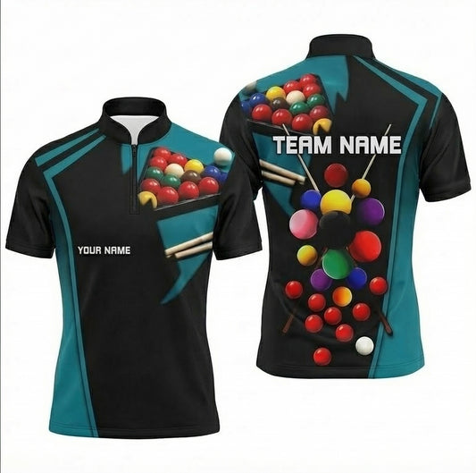 Personalised Snooker Jersey Polo and Zipper Teal Black Snooker Ball Design For Men G1211 - Zipper Women (Slim fit)