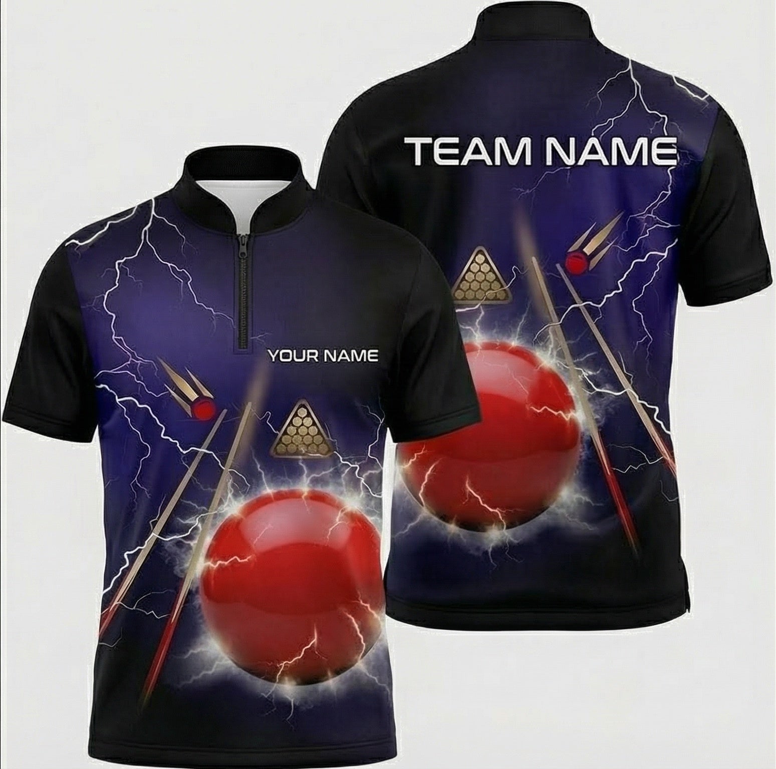 Personalised Lightning Snooker Jersey Polo and Zipper for Men Custom Name Electric Red Ball Shirt Purple Black H9371 - Zipper Women (Slim fit)