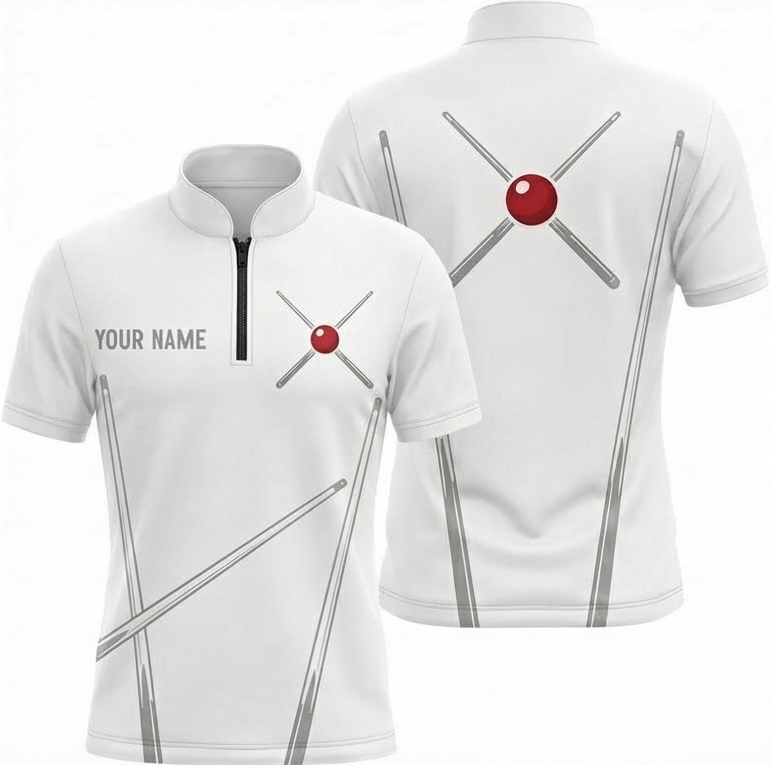 Personalised Crossed Cues Snooker Jersey Polo and Zipper White Grey For Men Y3890 - Zipper Women (Slim fit)
