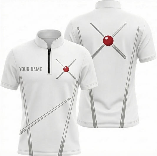 Personalised Crossed Cues Snooker Jersey Polo and Zipper White Grey For Men Y3890 - Zipper Women (Slim fit)