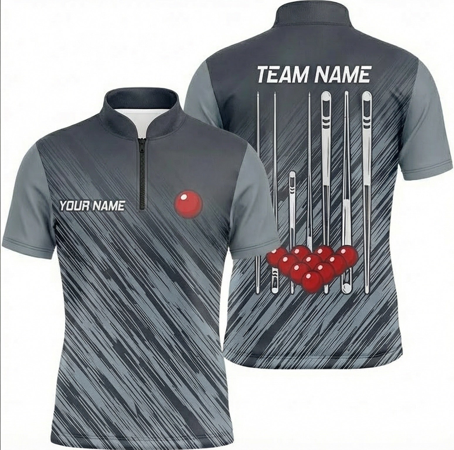 Personalised Snooker Cues and Balls Jersey Custom Polo and Zipper Shirt Grey Black For Men O4788 - Zipper Women (Slim fit)
